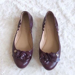 Tory Burch burgundy flats with flower